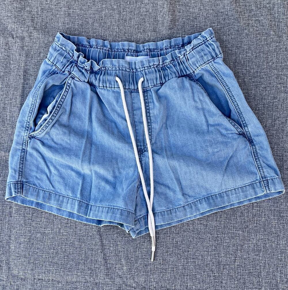 LOFT Womens Chambray Shorts S Blue Pull On Elastic Waist Drawstring Soft Denim